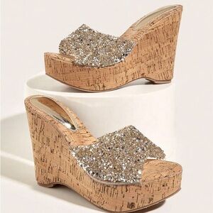 Gold Sequin Platform Wedge Sandals